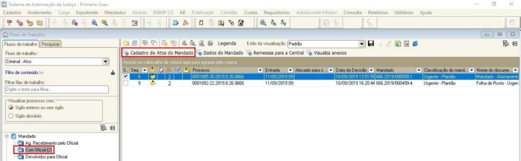 central de mandados cadastro