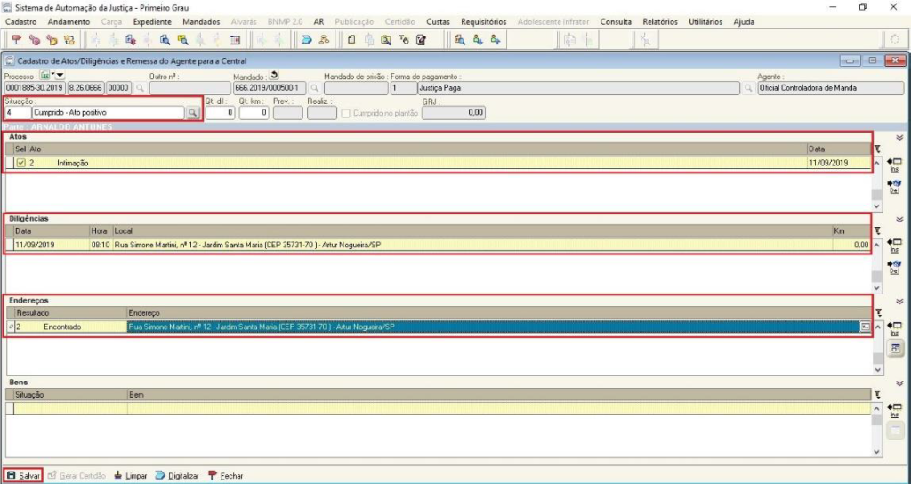 central de mandados salvar